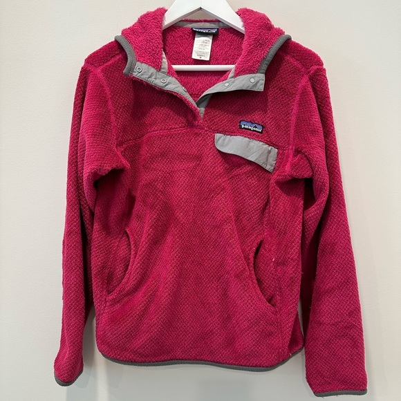 Patagonia Jackets & Blazers - Patagonia Re-Tool Snap T Fleece Hoodie Jacket Sweatshirt Pink Gray Medium Teddy